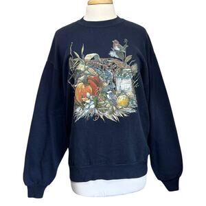 Vintage 90’s Jerzees Impulse Wear Sweatshirt Fall Harvest Pumpkin Large Blue